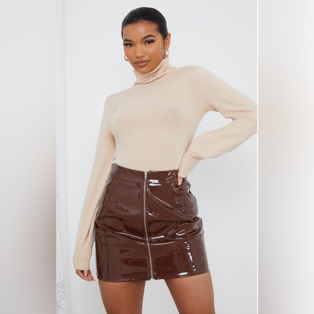 Chocolate Vinyl Mini Skirt